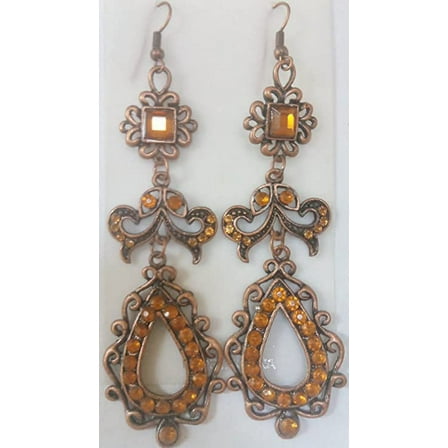 Vintage Style, Princess Jasmine Halloween Costume Accessory, Ear Jewelry, Earrings, Bronze Yellow, 3" Long New