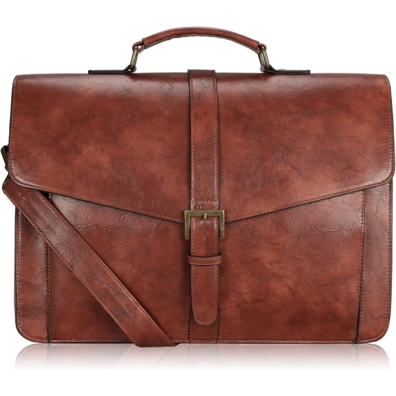 Men's Leather Briefcase 15.6 Inch Laptop Messenger Bag for Office/Business/Travel, Professional Leather Computer Shoulder Bag, Vintage Brown