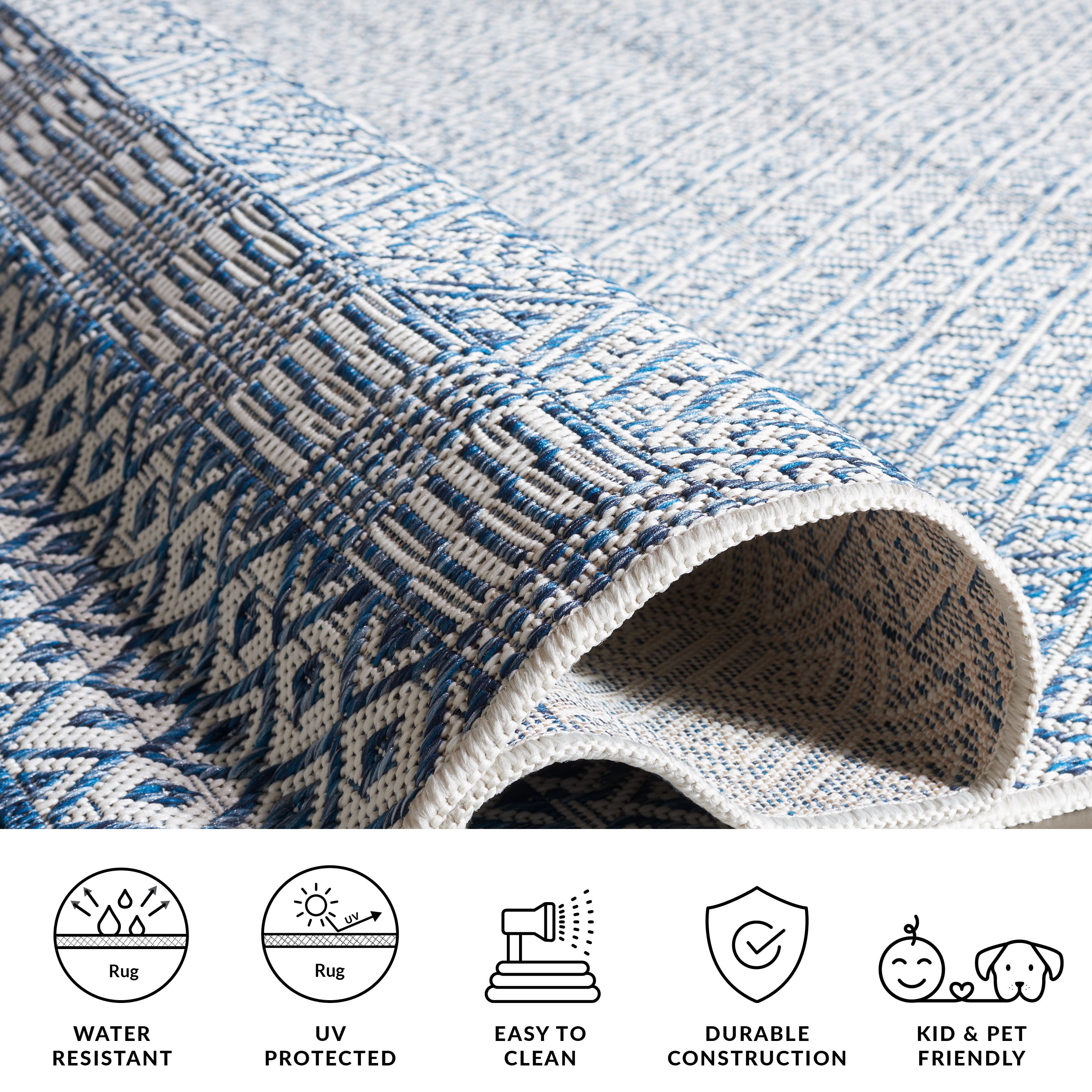 Safavieh Blue, Navy Power Loomed Outdoor Rugs, 8' x 10', Water-Resistant