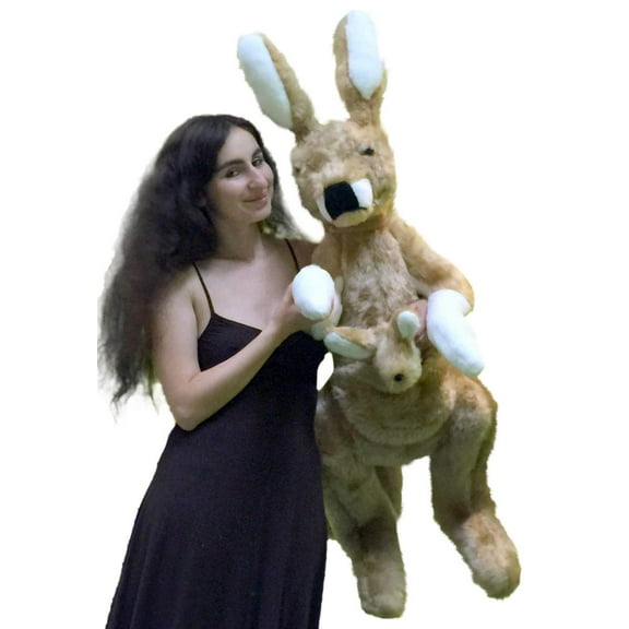American Made Big Stuffed Kangaroo 42 Inches Tall With Baby in Pouch Made in the USA America