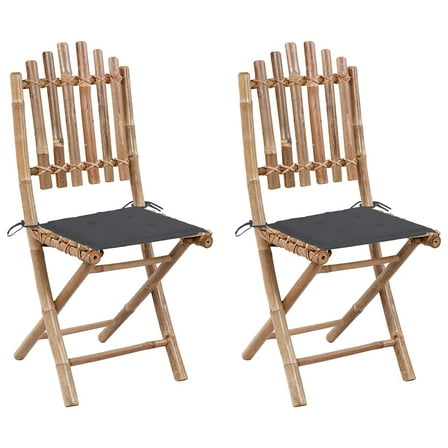 vidaXL Folding Patio Chairs 2 pcs with Cushions Bamboo
