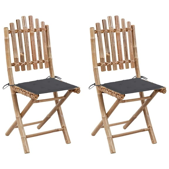 vidaXL Folding Patio Chairs 2 pcs with Cushions Bamboo