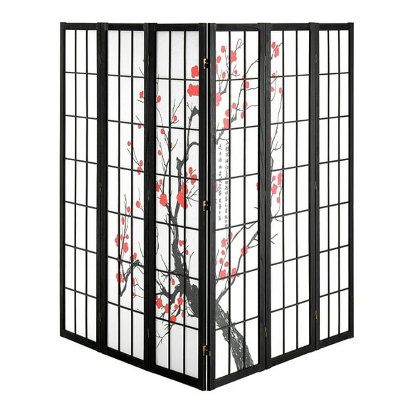 KFFKFF Partition Screen, 6-Section Indoor Privacy Barrier, Foldable Wooden Room Separator, Japanese-Style Portable Decorative Divider, Ideal for Living Space, Workspace, Dining Area