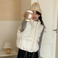 thumbnail image 4 of Women Vest Coat Stand Collar Sleeveless Zipper Placket Cotton Waistcoat with Pockets Drawstring Hem Loose Fit Solid Color Puffer Vest, 4 of 8