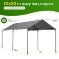 thumbnail image 2 of ECOLINEAR Carport 10x20 ft Heavy Duty Carport, Outdoor Potable Garage with 6 Galvanised Steel Pipes, Carport Canopy with Anti UV All-Season Waterproof Tarp, Car Canopy for Cars,Trucks, Boats(Grey), 2 of 7