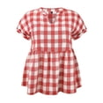thumbnail image 5 of GRACE & GRANDEUR Women's Plus Size Easter Gingham Tops Plaid Notch Neck Raglan Sleeve Summer Casual Babydoll Peplum Top Blouse 1X Red, 5 of 7