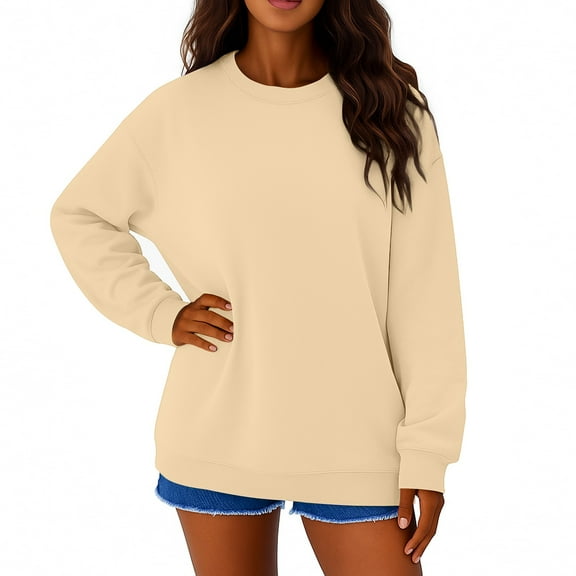 Lumtrix Oversized Sweatshirts for Women Cotton Long Sleeve Casual Tops Crewneck Pullover Sweat Shirts Fall Fashion Clothes Beige L