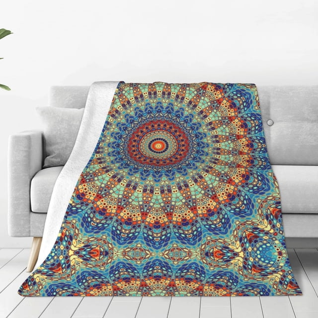 Fotbe Round Mandala Manta de Franela Acolchonada con Estampado, Súper Suave y Esponjosa, Extra Grande para Sofá, Cama, Uso Todo el Año-40"x30"