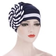 thumbnail image 2 of Caywon Women's India Hat Patchwork Braid Muslim Ruffletrendy Solid Color Ruffle All Packaged Spring Summer Wrap Cap(Navy,Free Size), 2 of 2