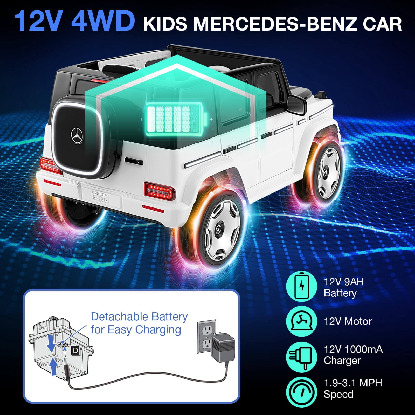 Infans Licensed Mercedes-Benz EQG Kids Ride On Car w/ Remote Control Detachable Battery