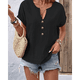 thumbnail image 2 of Blusas Casuales con Botones y Cuello en V para Mujer, Holgadas, de Corta, Lisas, para Otoño. Negro XXL, 2 of 3