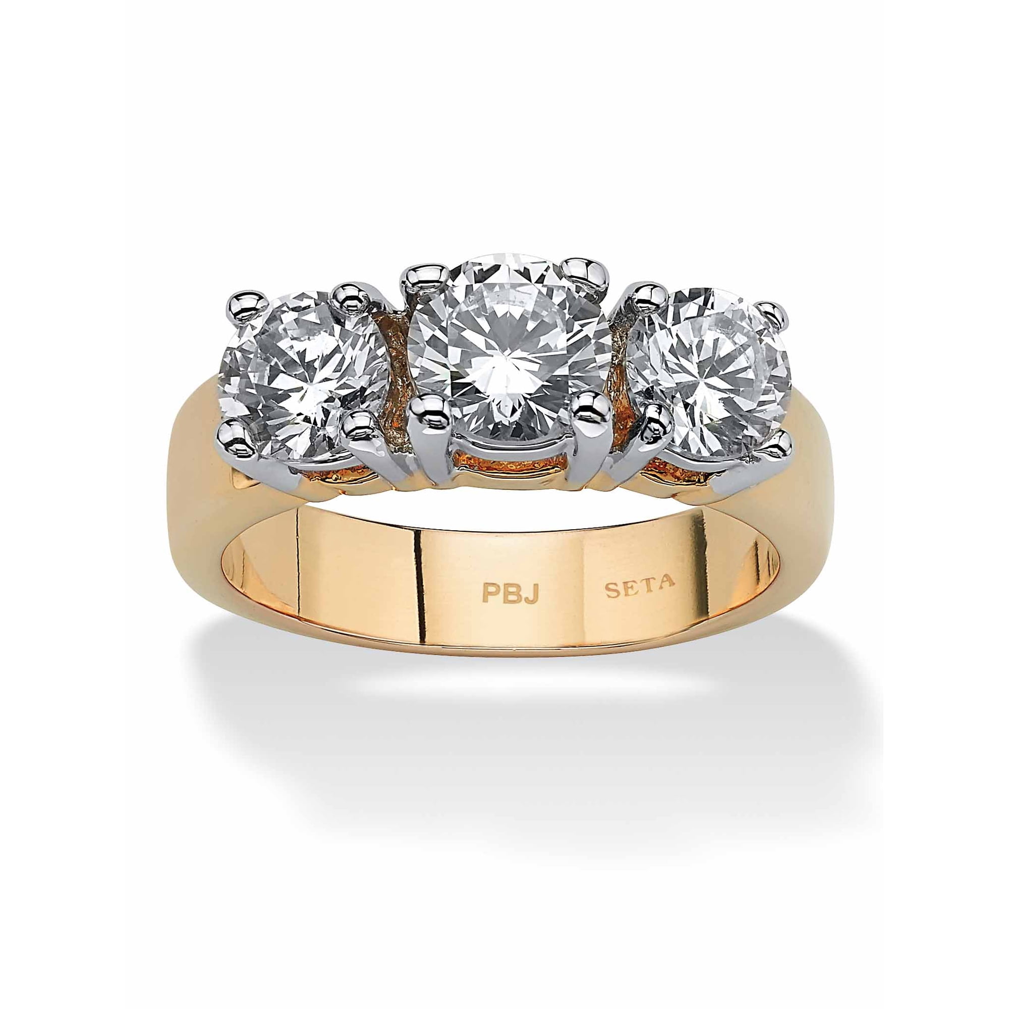 PalmBeach Jewelry 2.28 TCW Round Cubic Zirconia Three-Stone Anniversary Ring Gold-Plated