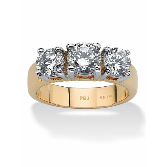 PalmBeach Jewelry 2.28 TCW Round Cubic Zirconia Three-Stone Anniversary Ring Gold-Plated