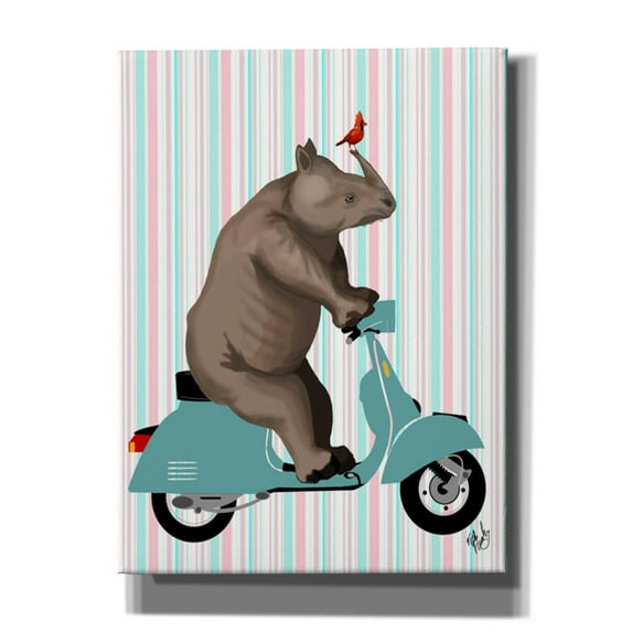 Epic Graffiti 'Rhino on Moped,' by Fab Funky, Canvas Wall Art, 12"x16"