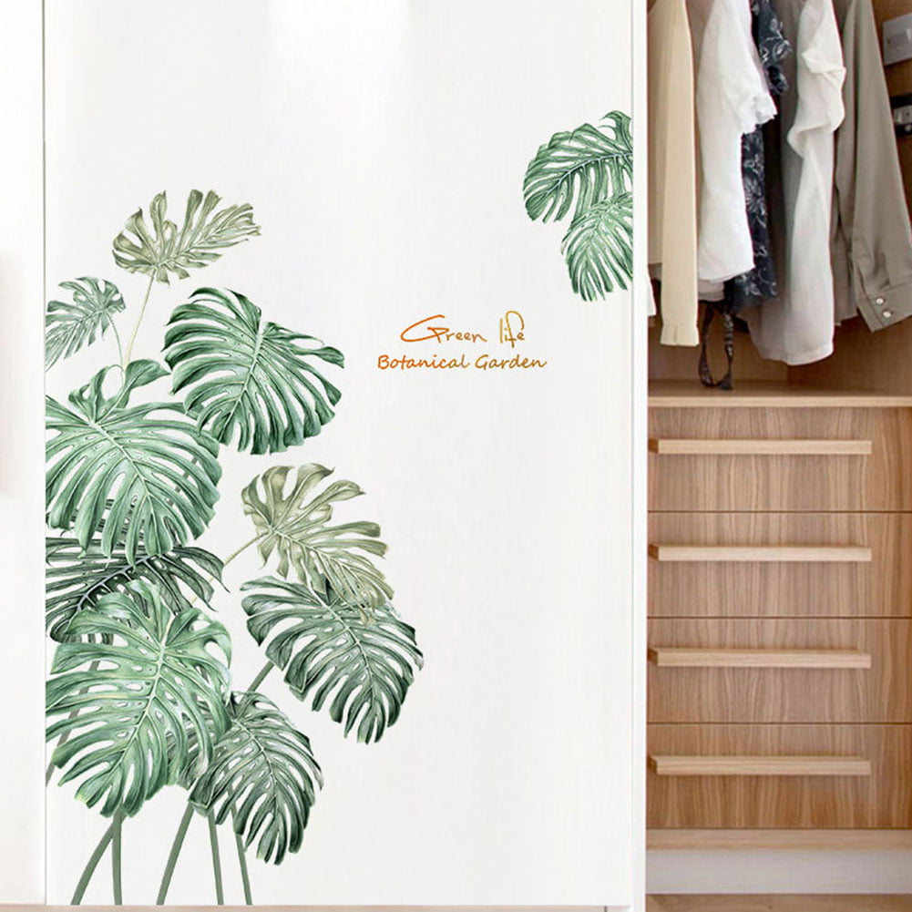2Pcs Tropical Plant Big Leaves Wall Sticker Decal Ornament Background Decor Heal 