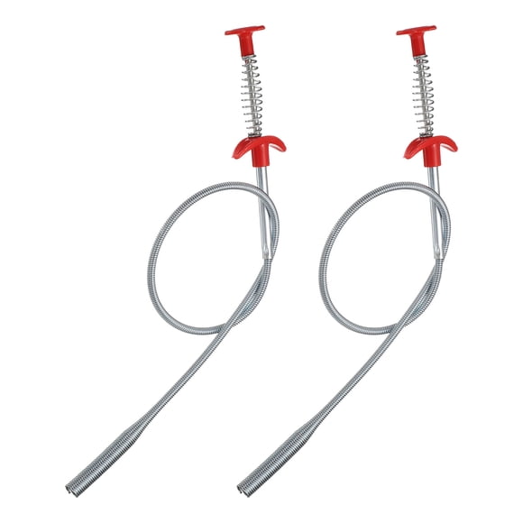 Herramienta de agarre flexible Uxcell de 2 piezas, gancho de limpieza de 0.47" de diámetro, 24" con 4 garras de acero inoxidable para desatascar fregaderos, plateado