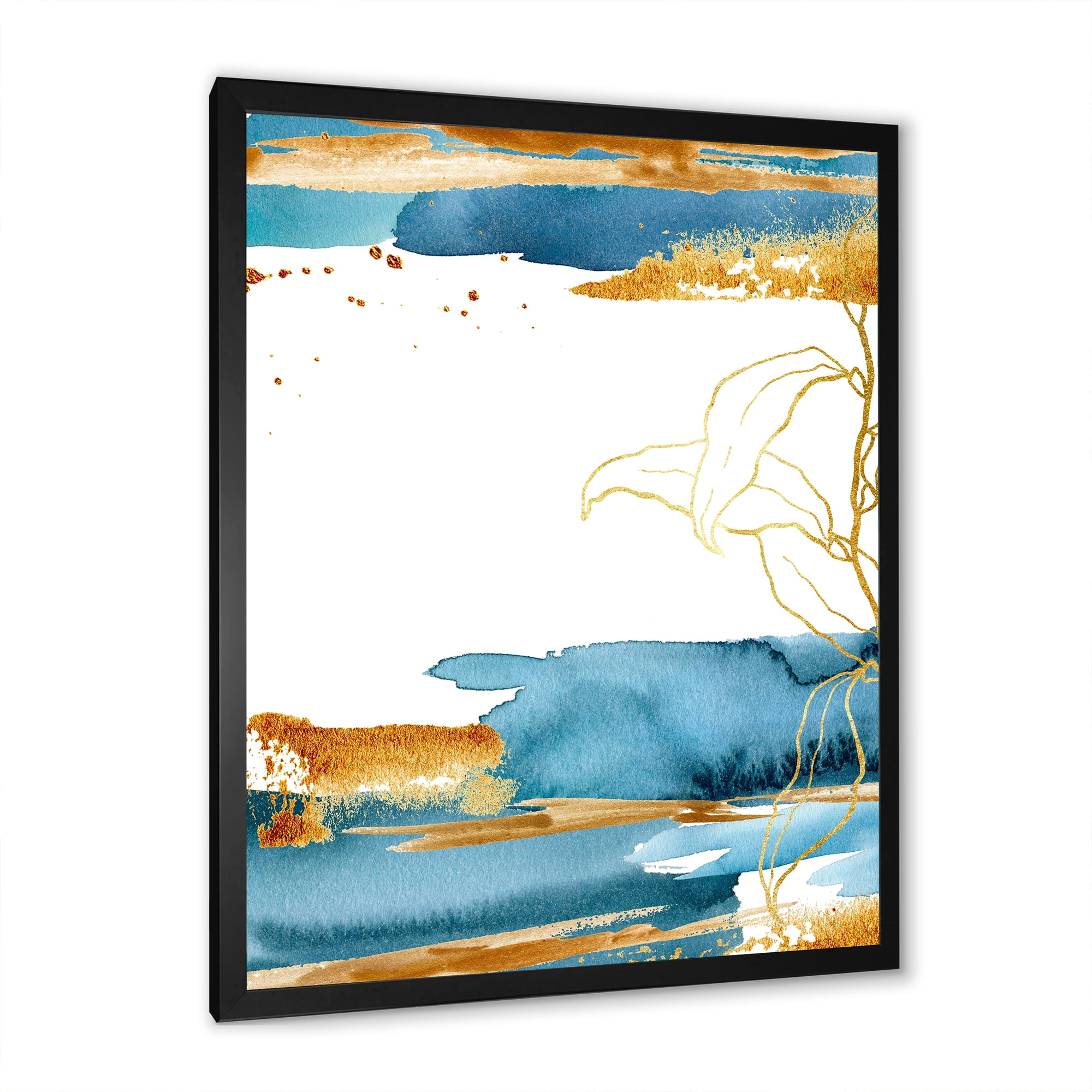 Designart 'Abstract Golden Laminaria Branch & Leaves' Traditional Framed Art Print