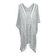 thumbnail image 4 of JIAYUE Ladies Swimsuit Cover-Ups V Neck Above Knee Pure Color Batwing Half Sleeve Bikini Hollow Beach Holiday Comfort Knitted Swimwear Cover Up Top, 4 of 4