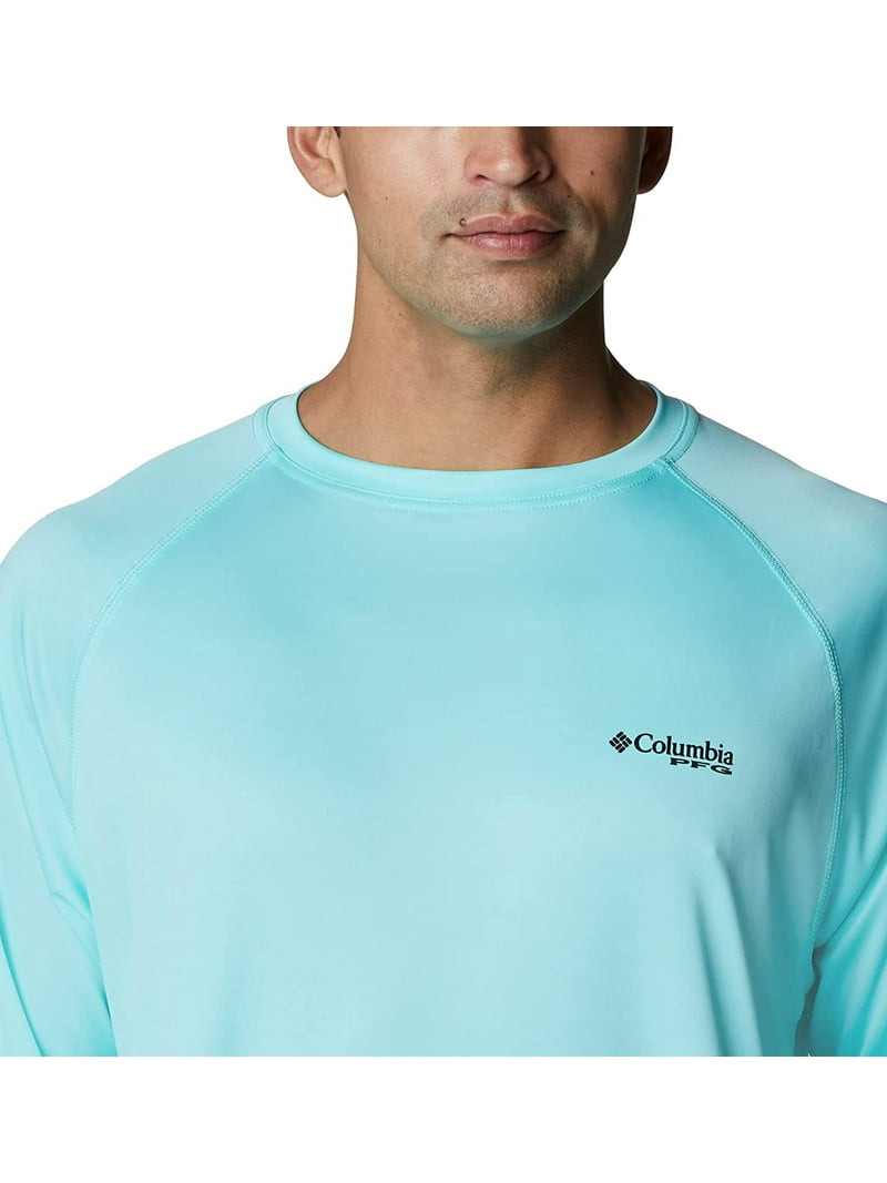 Columbia Men's Terminal Tackle Heather Long Sleeve Shirt - Corange Ocean Teal Logo, Size Medium