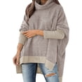 thumbnail image 2 of Duoif Chandails pour Femmes Tendance Couleur Unie Ample Col Roulé Manches Longues Chandail avec Fente Chandails pour Femmes Hauts Kaki TG, 2 of 9