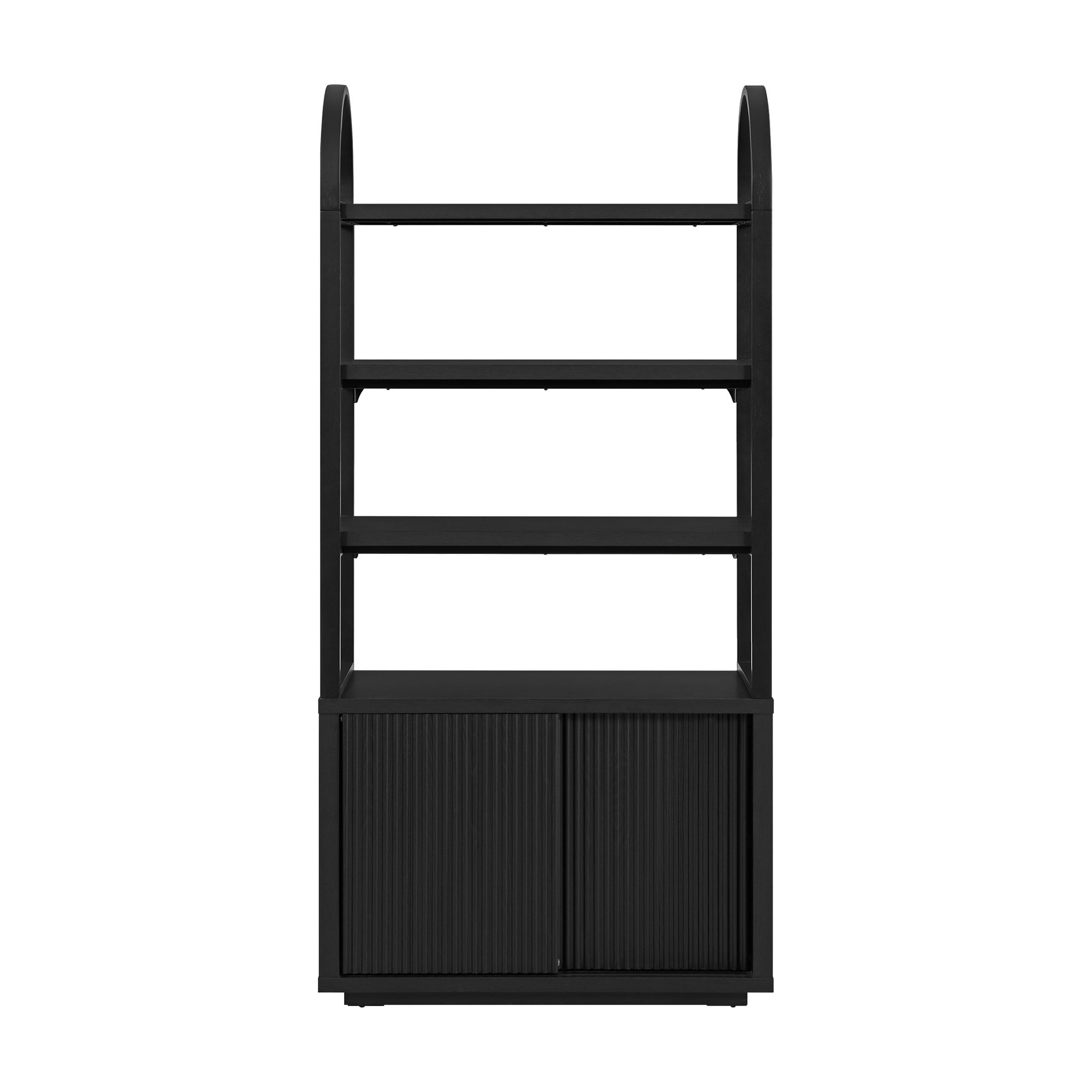 Beautiful Fluted 3-Shelf Bookcase with Storage Cabinet by Drew Barrymore, Rich Black Finish
