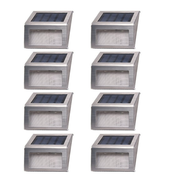 Yeacher Solar Powered Staircase Step Light 2-LED Wireless Stainless Steel Stairways Garden Floor Wall Patio Lamp Landscape Modern Fixture White Pack of 8