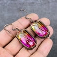thumbnail image 4 of Natural Bi-Color Tourmaline Copper Wire Wrap Gift Jewelry Earring 2.48", 4 of 4