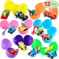 thumbnail image 2 of JoyX 12 Pcs Filled Easter Eggs with Toy Cars, 3.2” Bright Colorful Easter Eggs Prefilled with Pull Back Construction Vehicles and Race Cars, 2 of 6