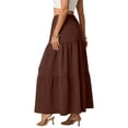 thumbnail image 5 of Women's A-Line Maxi Skirt with Pockets, Solid Color High Waist Drawstring Casual Skirt, Loose Long Skirt for Daily Wear and Travel,Brown,2XL, 5 of 6