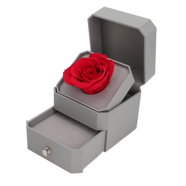 Caja de regalo de rosa roja, cajón de elevación de flocado suave, caja de almacenamiento de joyería portátil para aniversario, gris