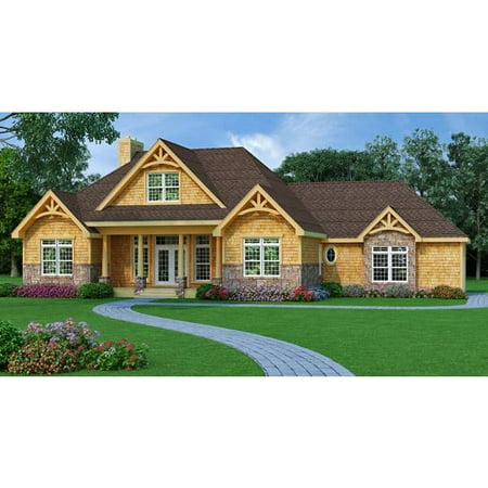TheHouseDesigners-9233 Craftsman Lake House Plan with Slab Foundation (5 Printed Sets)
