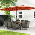 thumbnail image 5 of Costway 10 Pieces Patio Wicker Dining Set with Double-Sided Patio Umbrella 8 Armchairs Orange, 5 of 11