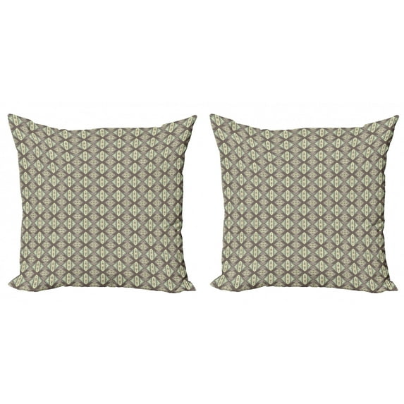 Ambesonne Boho Throw Pillow Cover 2 Pack, Geometric, 24", Warm Taupe Cream Green