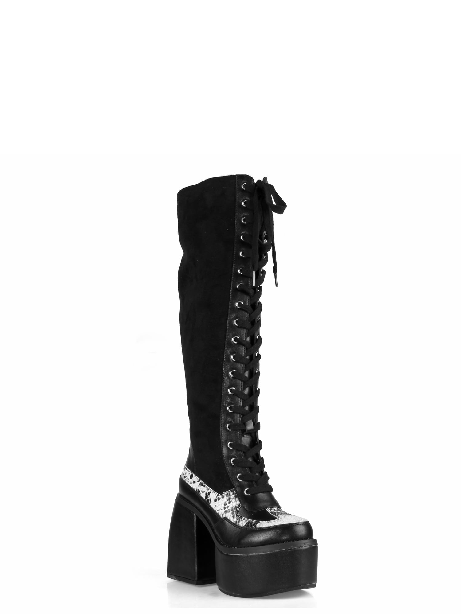 Womens NEW ROCK Black Leather Boots Knee Length Retro Platform Heels Rugged Shoe 