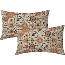 Navy Blue Orange Boho Lumbar Pillow Covers 12x20 Set of 2 Rustic Ethnic Carpet Pattern Vintage Floral Print Decorative Rectangle Throw Pillows Fall Farmhouse Cushion Case Decor for Couch Sofa Bed