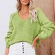thumbnail image 3 of Jersey con cuello en V, Top de punto, moda, transpirable, manga larga, suéter suelto de punto para mujer, verde S, 3 of 6
