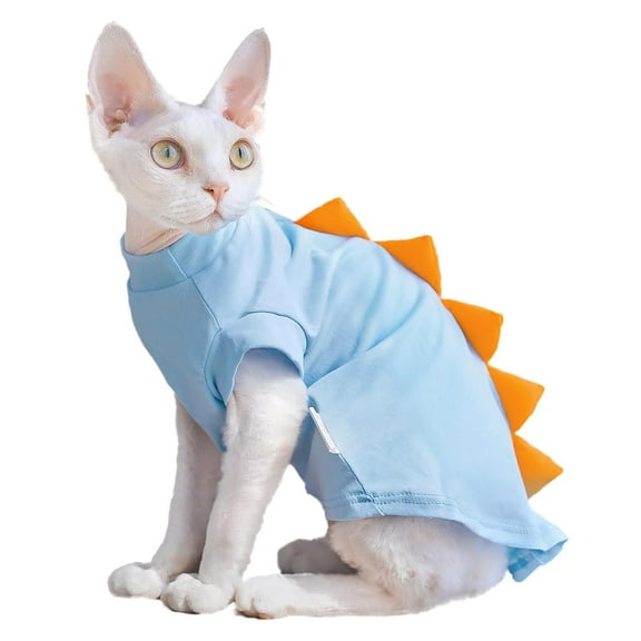 ZZ Sphynx Cat Clothes, Dinosaur Design Cat Shirts for Cats Only, Hairless Cat Sweater, Breathable Cat Daily Wear Clothes for Devon Rex Cats Summer, Kitten Costume T-Shirts with Sleeves for Cats