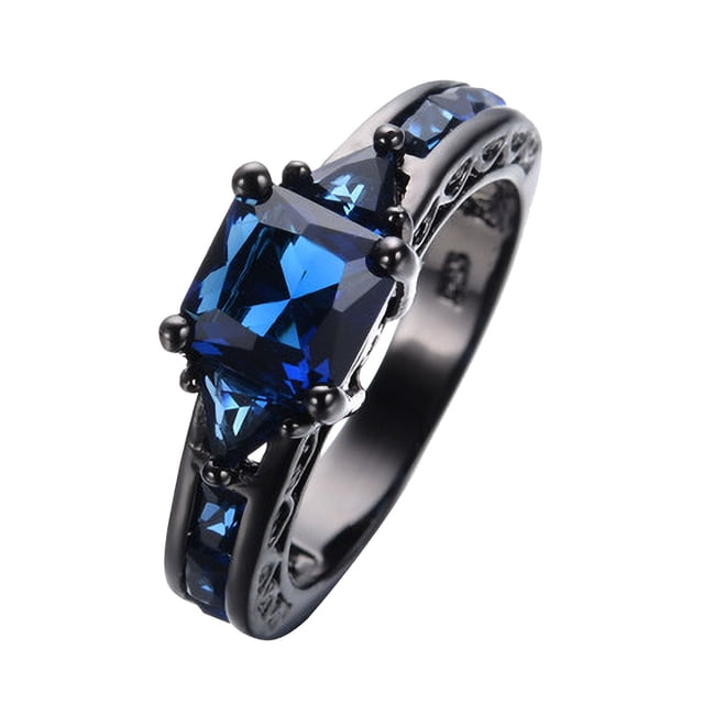 Xihbxyly Anillo de Moda, Elegante Joya de Aleación de Cobre Negro, con Incrustaciones de Circonitas de Colores, Ideal para Fiestas, Regalo para Mujer, Ideal para Cumpleaños, Aniversarios y Celebracio