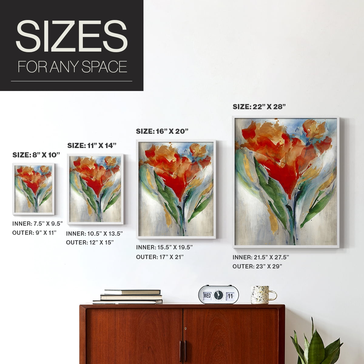 Wild Flower Bouquet Framed Print in White Solid Wood 11 x 14 Framed Print
