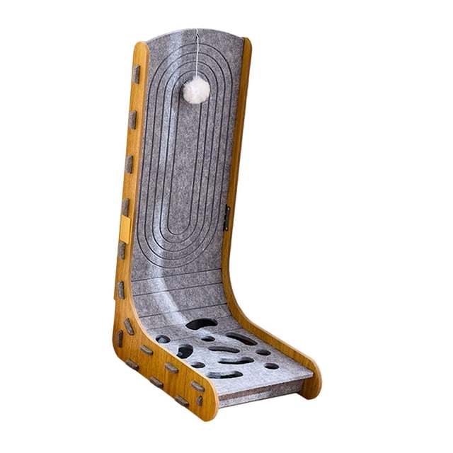 Rascador de fieltro en forma de L para gatos, creativo, resistente al desgaste y portátil para jugar y descansar. gris con bola de campana