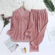 thumbnail image 3 of Fdfklak-Conjunto de Pijama de terciopelo dorado para mujer, ropa de casa Sexy con cuello en V, pantalón largo de encaje, 2 piezas, Otoño e Invierno, 3 of 4