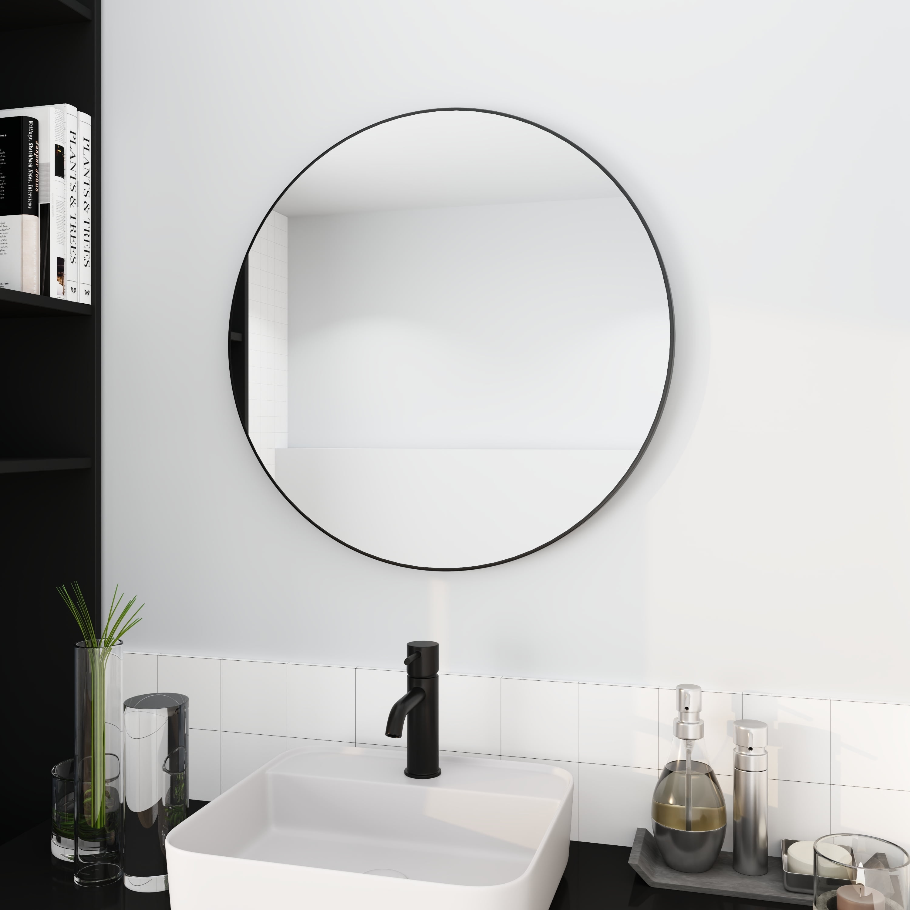 Walkfairy Round Black Mirror, Round Mirror 32 inch, Black Circle Mirror