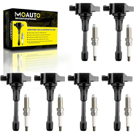 MOAUTO Set of 6 Ignition Coils Pack UF550 22448-JA10C & 6 PCS Iridium Spark Plugs Compatible with 2007-2017 Nissan Infiniti Maxima Quest Pathfinder Murano Altima Q50 QX60 FX35
