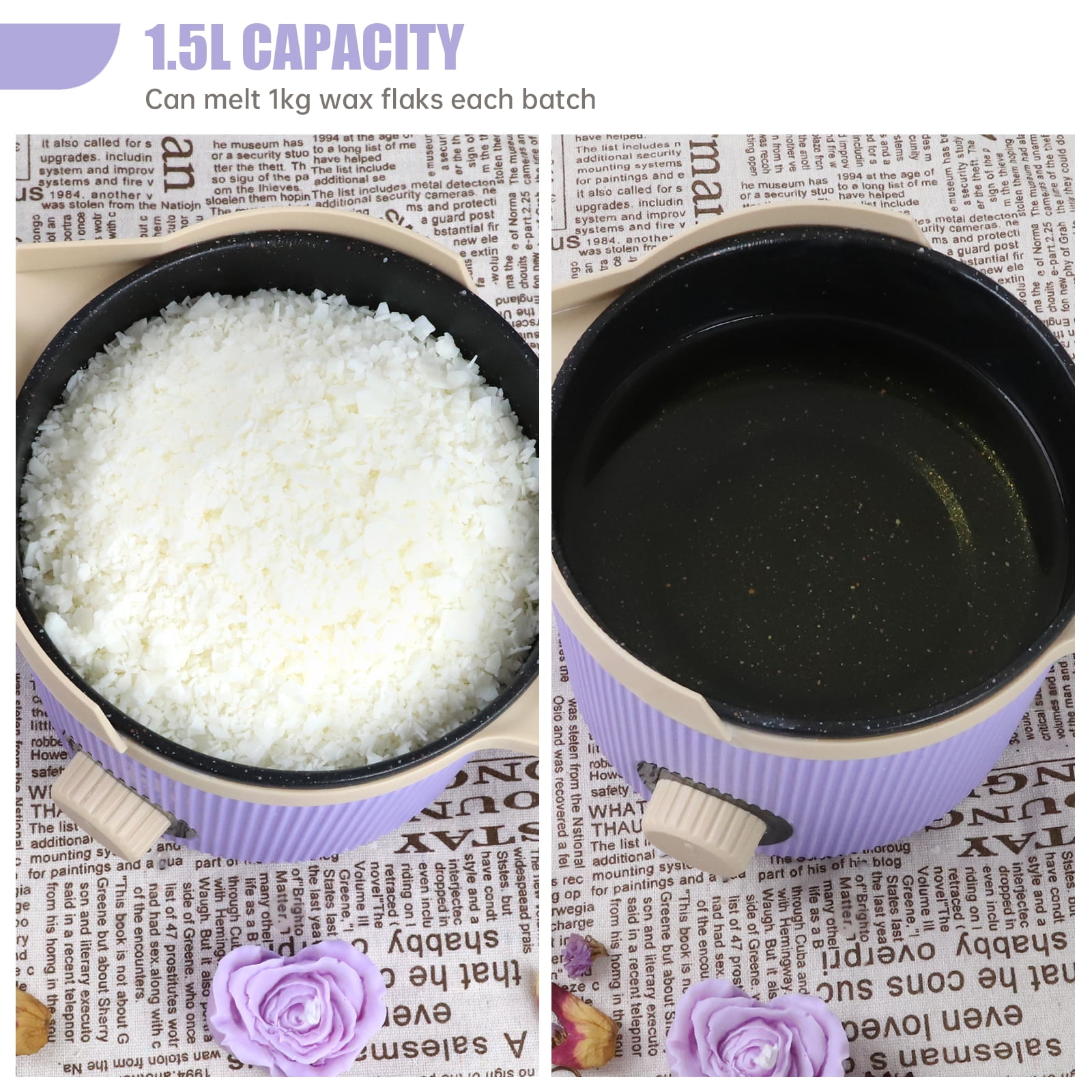 TOAUTO 1.5L Wax Melter Electric Melting Pouring Pot  for Beginner DIY Candle Making AC 120V Purple