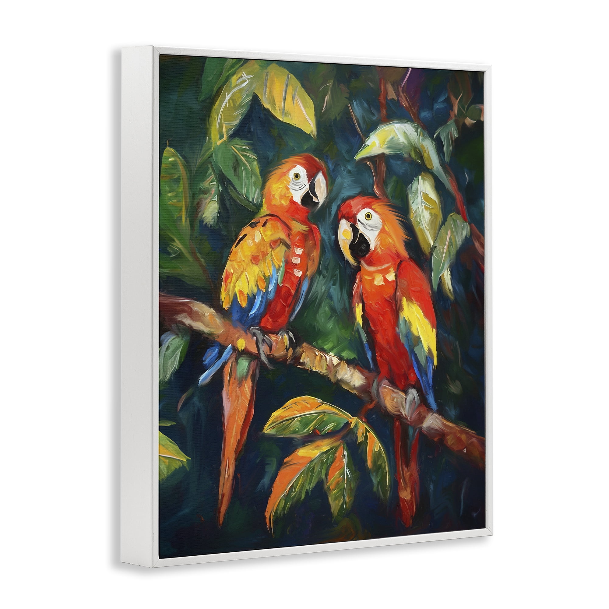 Stupell Industries Parrot Pair on Branch Animals & Insects Painting White Framed Art Print Wall Art, 24 x 30