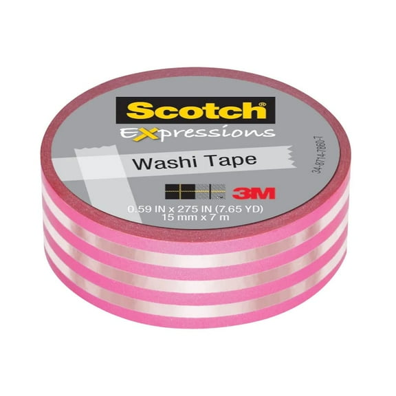 Scotch Expressions Washi Crafting Tape: 0.59 in. x 393 in. (Iridescent Pink White Stripes)