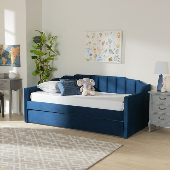 Baxton Studio Lennon Modern Engineered Wood with Trundle Daybed, Twin, Navy Blue