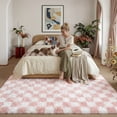 thumbnail image 3 of BERTHMEER 6'x9' Pink White Fluffy Shag Area Rugs for Living Room Bedroom Ultra-Soft Geometric Modern Indoor Checkered Rugs Carpets, 3 of 8