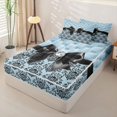 thumbnail image 2 of Manfei Retro Damask Baroque Zipper Twin Comforter Sets with Fitted Sheet and 2 Pillowcases,Black Dreamy Bowknot Zipper Bedding Set,Black Reversible,4 Pieces, 2 of 7
