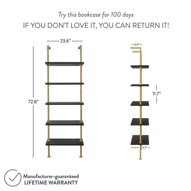 Nathan James Theo Industrial 5-Shelf Gold Ladder Bookcase with